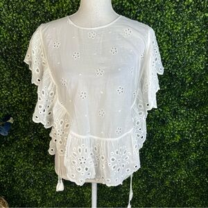 Nwt unsubscribed White Eyelet‎ ruffle cotton Women's Top